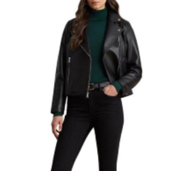 Nwt Ralph Lauren Leather Moto Jacket - Picture 1 of 5